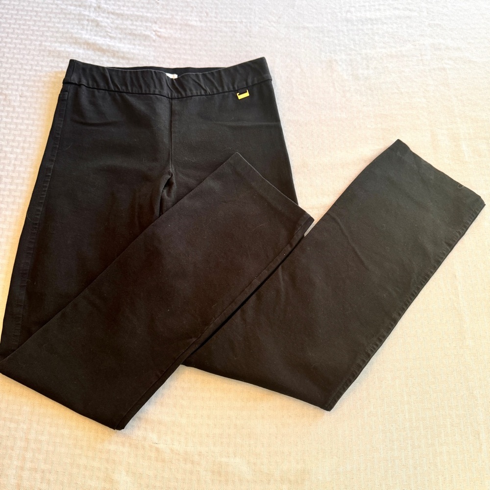 Lilly Pulitzer Black Straight Leg Pull On Trousers Pants Gold Logo Size 6